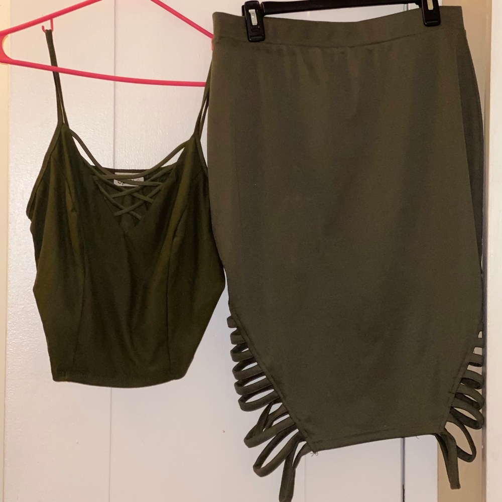 Charlotte Russe Olive green crop top skirt set
